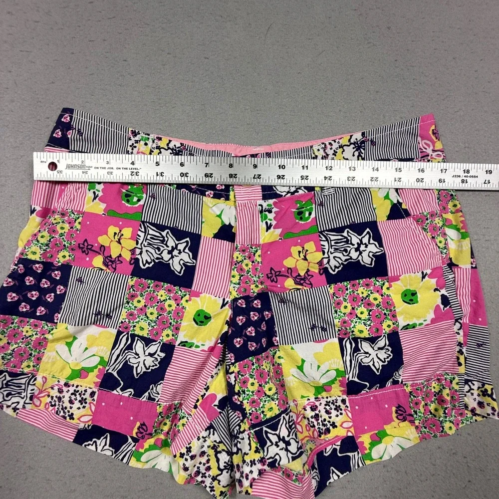 Lilly Pulitzer Patchwork Floral Striped Cotton Shorts Pink Yellow Navy Womens 8